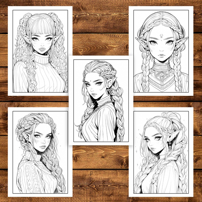 Carte de colorat pentru adulti, 50 de ilustratii Sassy Elf Girls - Volumul II, 106 pagini [5]