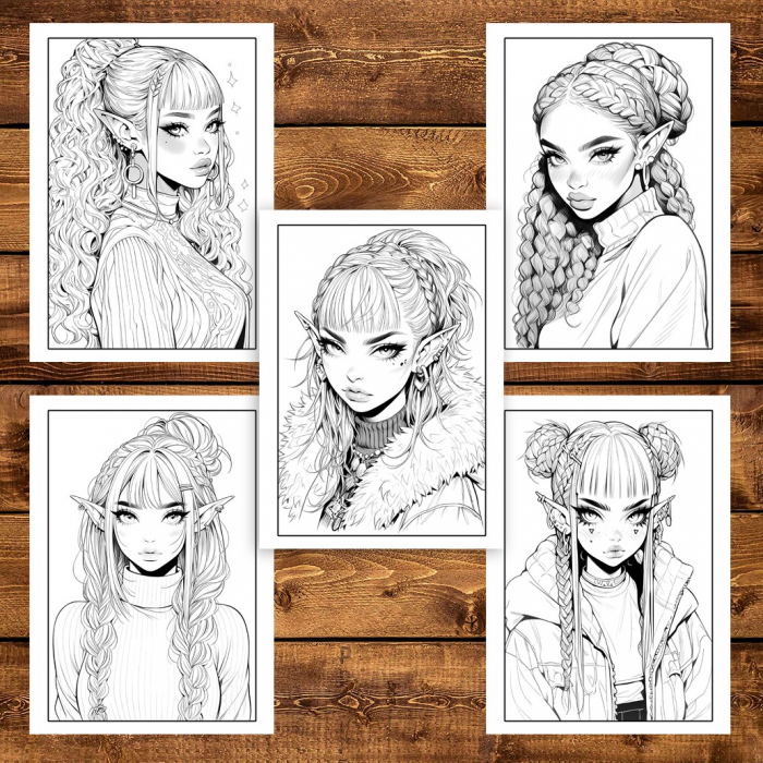 Carte de colorat pentru adulti, 50 de ilustratii Sassy Elf Girls - Volumul II, 106 pagini [4]