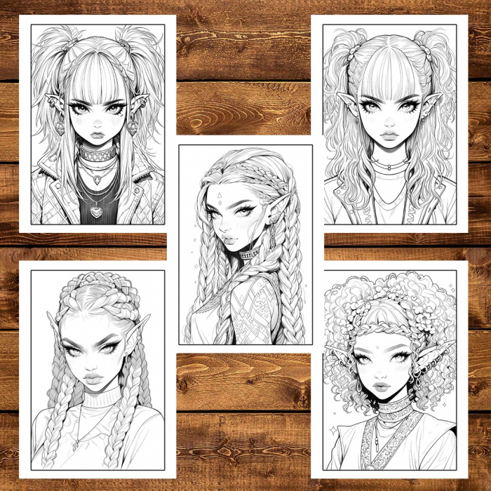 Carte de colorat pentru adulti, 50 de ilustratii Sassy Elf Girls - Volumul II, 106 pagini [6]