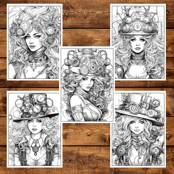 Carte de colorat pentru adulti, 50 de ilustratii, Steampunk, 106 pagini [6]