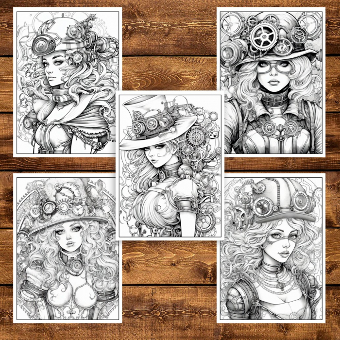 Carte de colorat pentru adulti, 50 de ilustratii, Steampunk, 106 pagini [4]