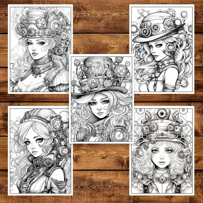 Carte de colorat pentru adulti, 50 de ilustratii, Steampunk, 106 pagini [5]