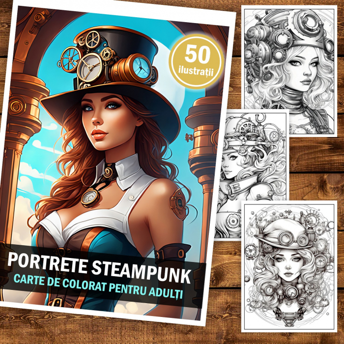 Carte de colorat pentru adulti, 50 de ilustratii, Steampunk, 106 pagini [2]