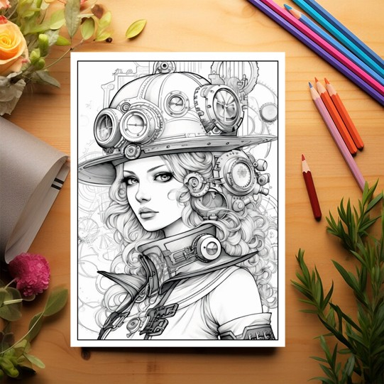 Carte de colorat pentru adulti, 50 de ilustratii, Steampunk, 106 pagini [3]