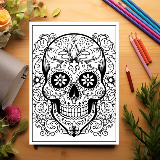 Carte de colorat pentru adulti, 50 de ilustratii, Sugar Skulls - Volumul I, 106 pagini [3]