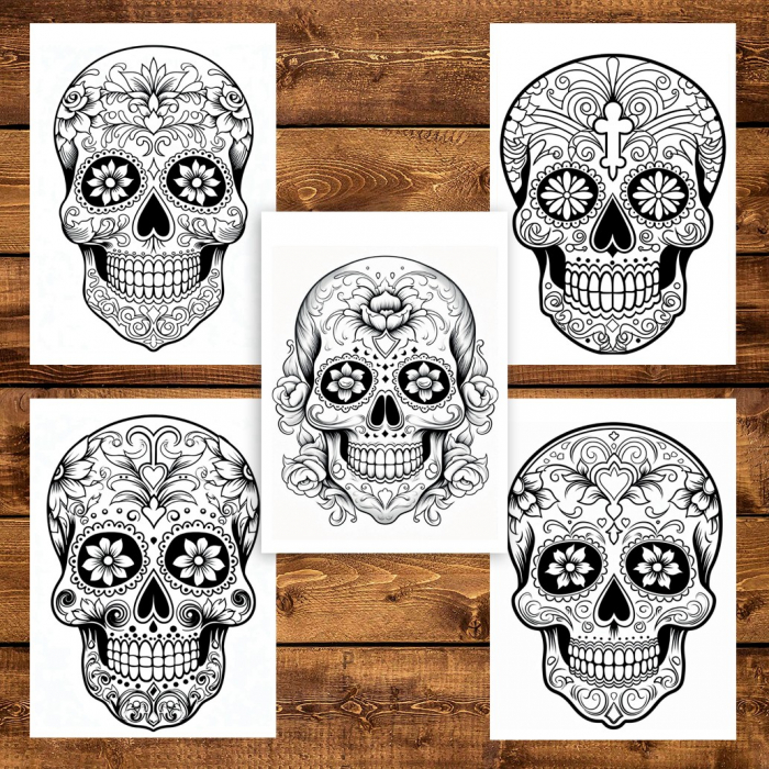 Carte de colorat pentru adulti, 50 de ilustratii, Sugar Skulls - Volumul I, 106 pagini [4]