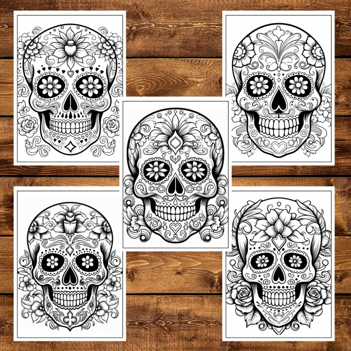 Carte de colorat pentru adulti, 50 de ilustratii, Sugar Skulls - Volumul I, 106 pagini [6]