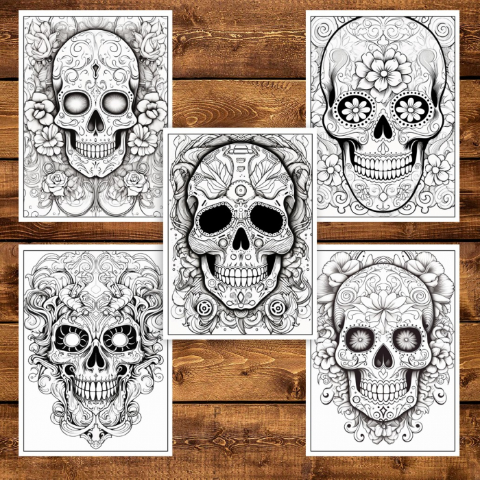 Carte de colorat pentru adulti, 50 de ilustratii, Sugar Skulls - Volumul II, 106 pagini [4]