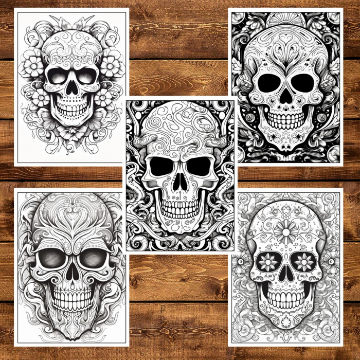 Carte de colorat pentru adulti, 50 de ilustratii, Sugar Skulls - Volumul II, 106 pagini [6]