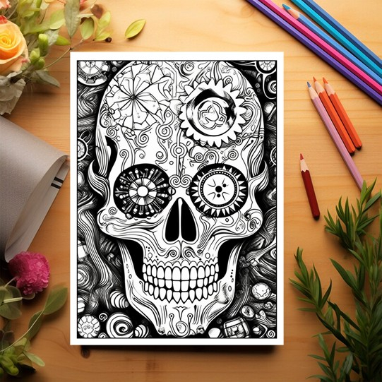 Carte de colorat pentru adulti, 50 de ilustratii, Sugar Skulls - Volumul II, 106 pagini [3]