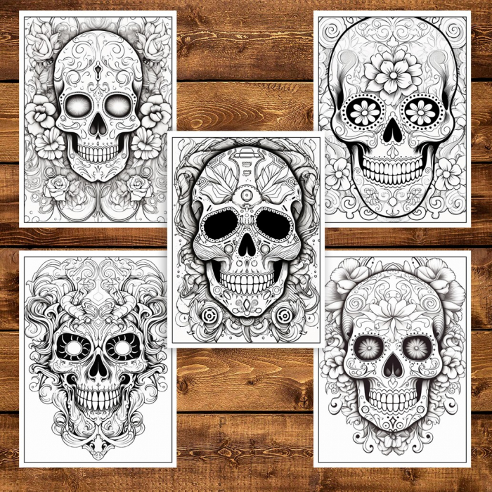 Carte de colorat pentru adulti, 50 de ilustratii, Sugar Skulls - Volumul II, 106 pagini [4]