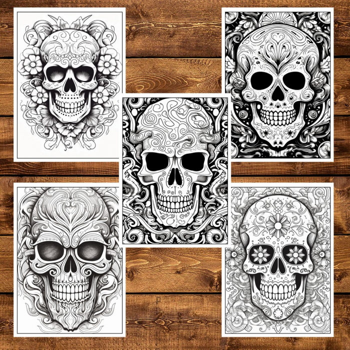 Carte de colorat pentru adulti, 50 de ilustratii, Sugar Skulls - Volumul II, 106 pagini [6]