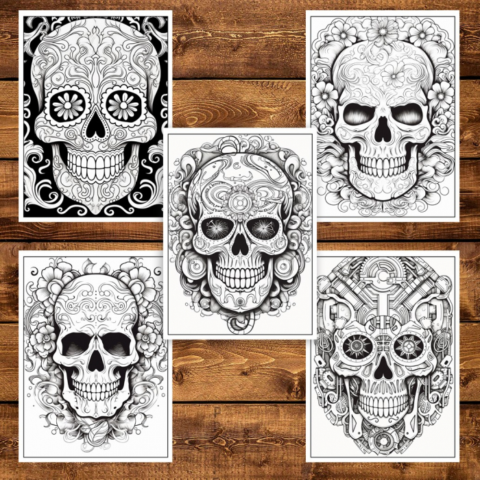 Carte de colorat pentru adulti, 50 de ilustratii, Sugar Skulls - Volumul II, 106 pagini [5]