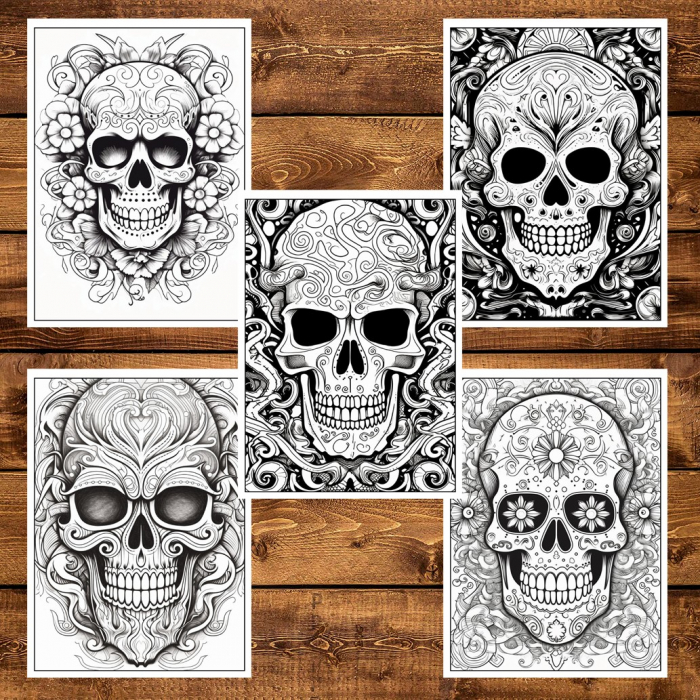 Carte de colorat pentru adulti, 50 de ilustratii, Sugar Skulls - Volumul III, 106 pagini [6]