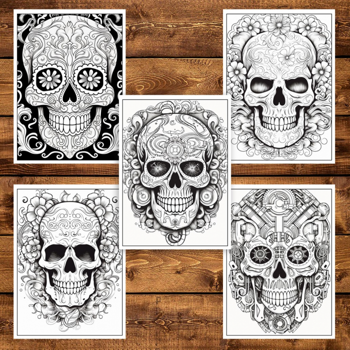 Carte de colorat pentru adulti, 50 de ilustratii, Sugar Skulls - Volumul III, 106 pagini [5]