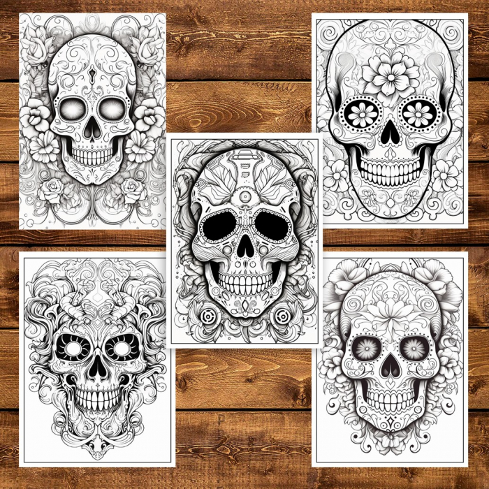 Carte de colorat pentru adulti, 50 de ilustratii, Sugar Skulls - Volumul III, 106 pagini [4]