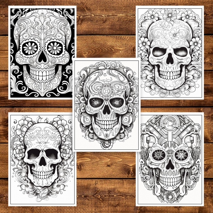 Carte de colorat pentru adulti, 50 de ilustratii, Sugar Skulls - Volumul III, 106 pagini [5]