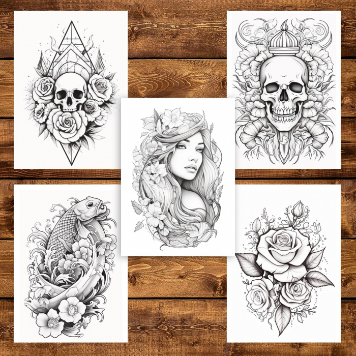 Carte de colorat pentru adulti, 50 de ilustratii, Tatuaje - Volumul I, 106 pagini [4]