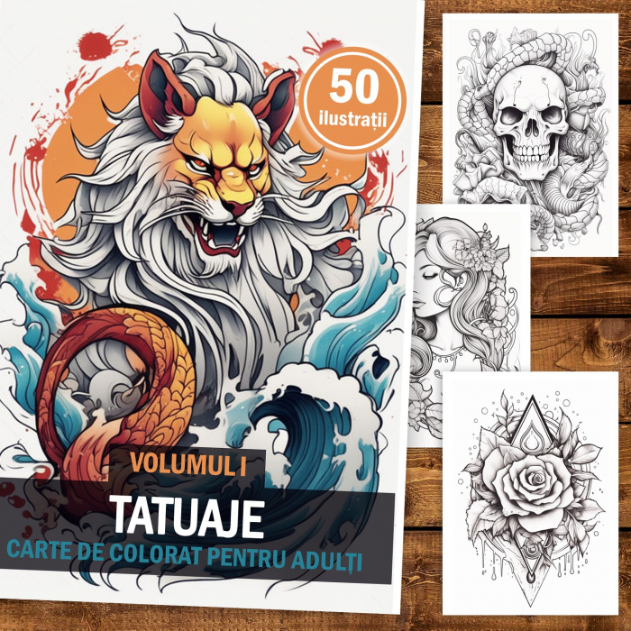 Carte de colorat pentru adulti, 50 de ilustratii, Tatuaje - Volumul I, 106 pagini [2]