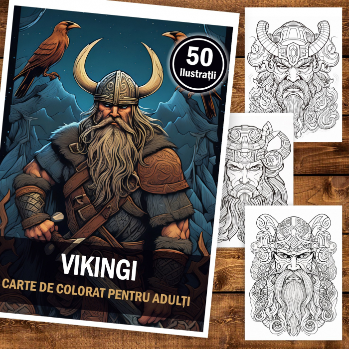 Carte de colorat pentru adulti, 50 de ilustratii, Vikingi, 106 pagini [2]