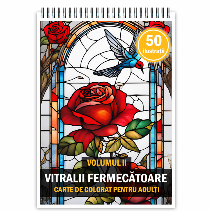 Carte de colorat pentru adulti, 50 de ilustratii, Vitralii Fermecatoare - Volumul II, 106 pagini [1]