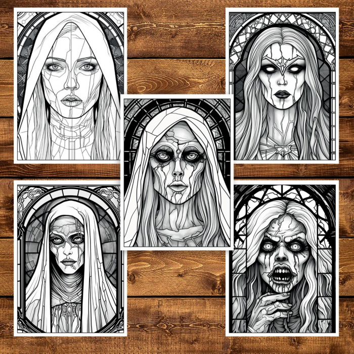 Carte de colorat pentru adulti, 50 de ilustratii, Vitralii Horror, 106 pagini [4]
