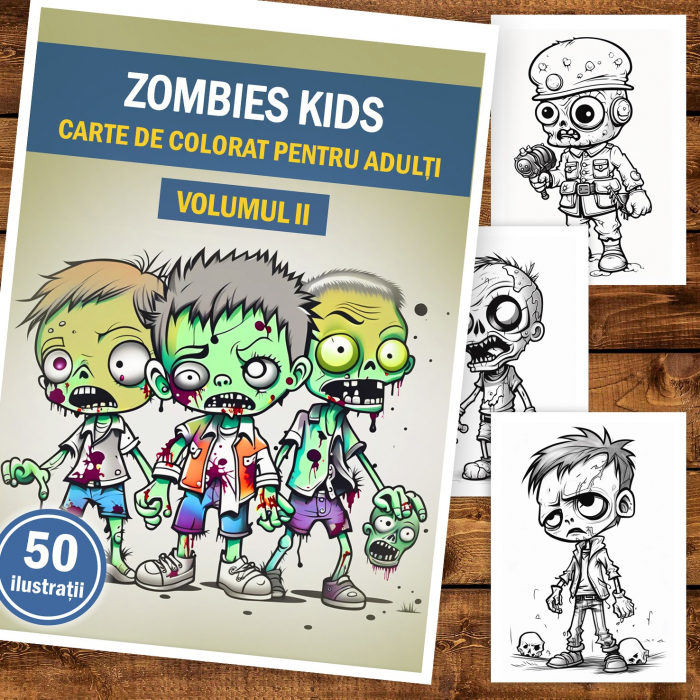 Carte de colorat pentru adulti, 50 de ilustratii, Zombie kids - Volumul II, 106 pagini [2]