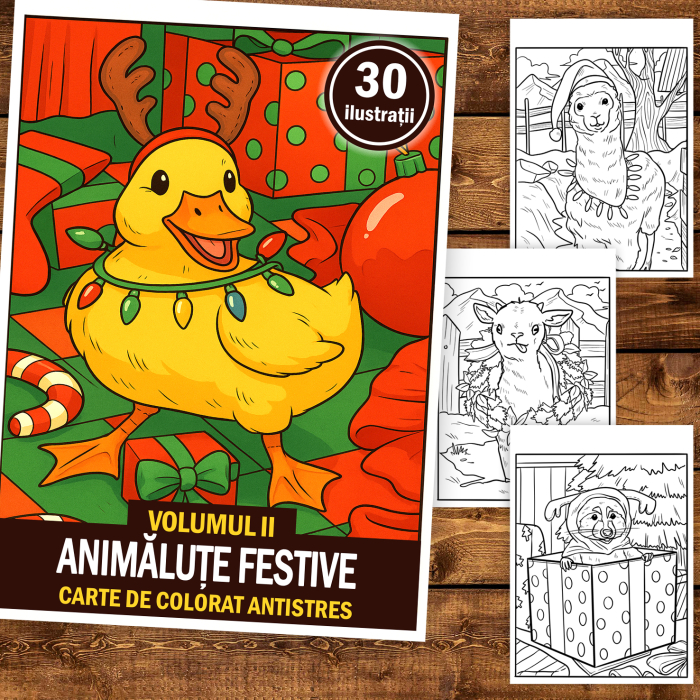 Carte de colorat pentru copii , 30 de ilustratii Animalute Festive - Volumul II, 66 pagini [2]