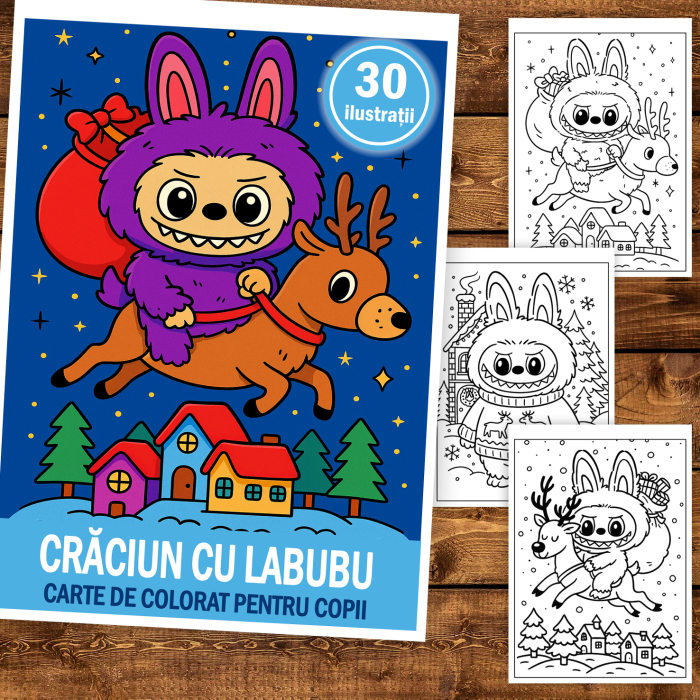 Carte de colorat pentru copii , 30 de ilustratii Craciun cu Labubu, 66 pagini [2]