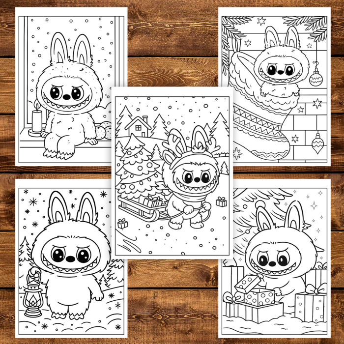 Carte de colorat pentru copii , 30 de ilustratii Craciun cu Labubu, 66 pagini [5]