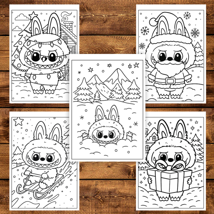 Carte de colorat pentru copii , 30 de ilustratii Craciun cu Labubu, 66 pagini [4]