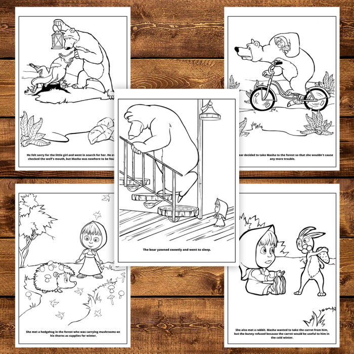 Carte de colorat pentru copii, 32 de ilustratii Masha si Ursul, 68 pagini [5]