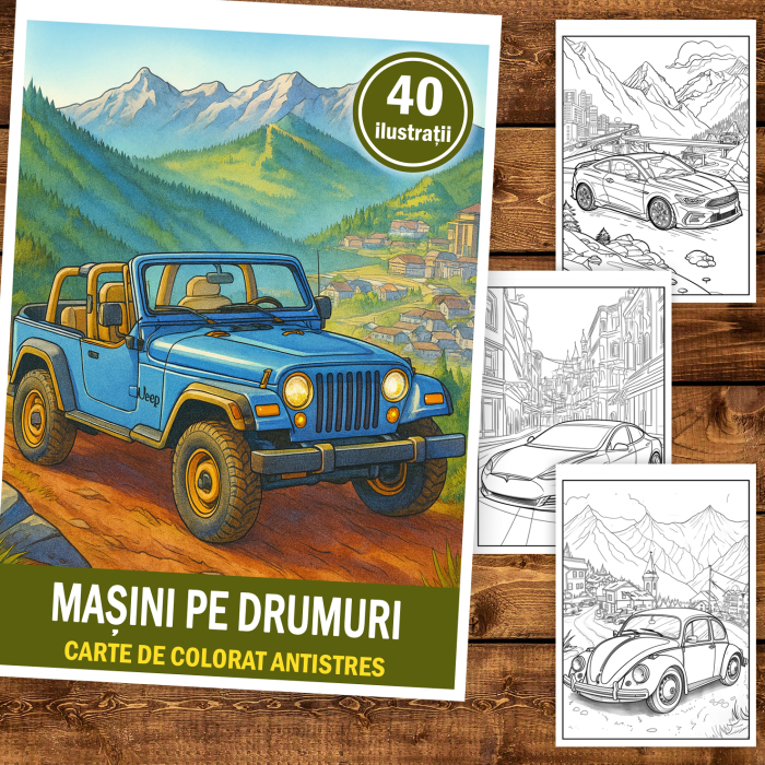 Carte de colorat pentru copii , 40 de ilustratii Masini pe Drumuri, 86 pagini [2]