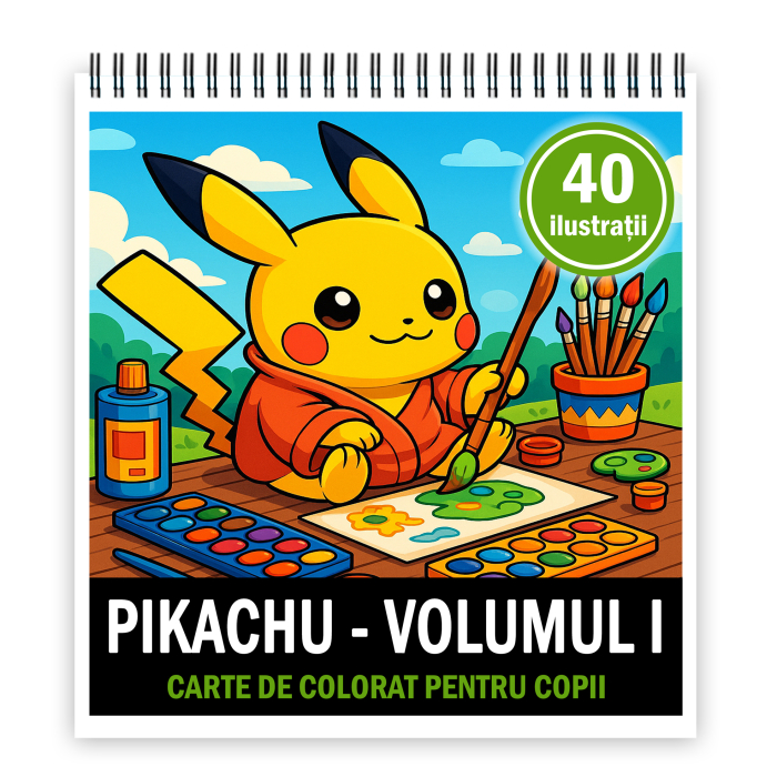 Carte de colorat pentru copii , 40 de ilustratii Pikachu - Volumul I, 86 pagini [1]