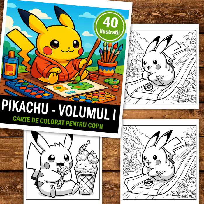 Carte de colorat pentru copii , 40 de ilustratii Pikachu - Volumul I, 86 pagini [2]