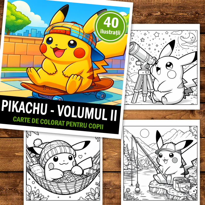 Carte de colorat pentru copii , 40 de ilustratii Pikachu - Volumul II, 86 pagini [2]
