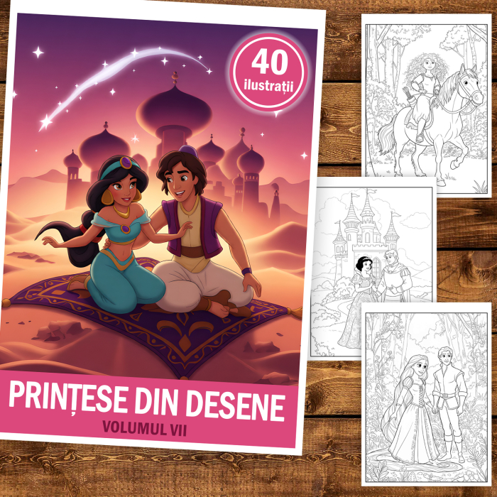 Carte de colorat pentru copii, 40 de ilustratii Printese din Desene - Volumul VII, 106 pagini [2]