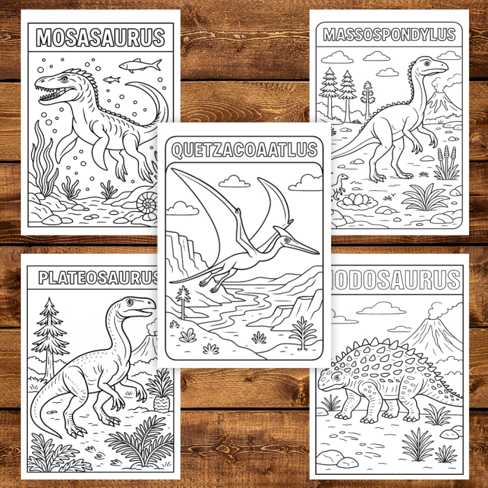 Carte de colorat pentru copii , 45 de ilustratii Invatam Dinozaurii - Volumul II, 96 pagini [4]