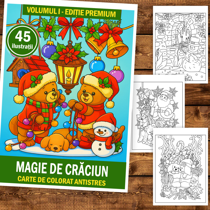 Carte de colorat pentru copii , 45 de ilustratii Magie de Craciun - Volumul I - Editie Premium, 96 pagini [2]