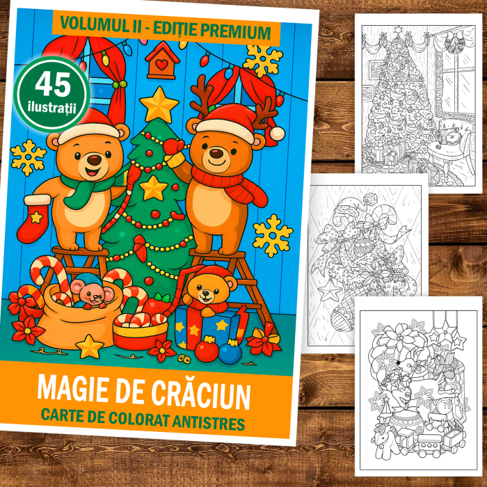 Carte de colorat pentru copii , 45 de ilustratii Magie de Craciun - Volumul II - Editie Premium, 96 pagini [2]