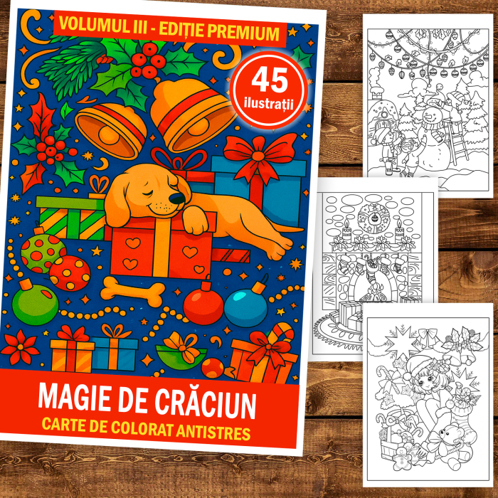 Carte de colorat pentru copii , 45 de ilustratii Magie de Craciun - Volumul III - Editie Premium, 96 pagini [2]
