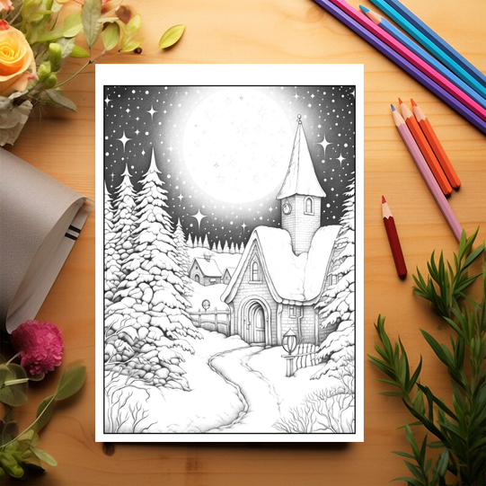 Carte de colorat pentru copii , 45 de ilustratii Nopti de Iarna, 96 pagini [3]