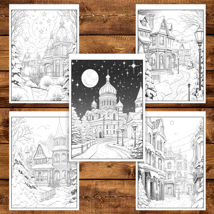 Carte de colorat pentru copii , 45 de ilustratii Nopti de Iarna, 96 pagini [4]