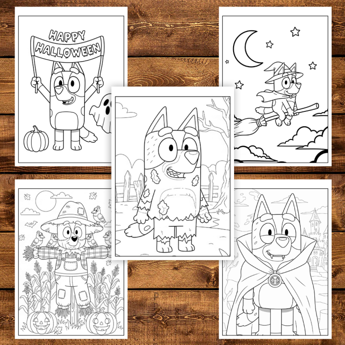 Carte de colorat pentru copii, 48 de ilustratii Halloween cu Bluey, 102 pagini [4]