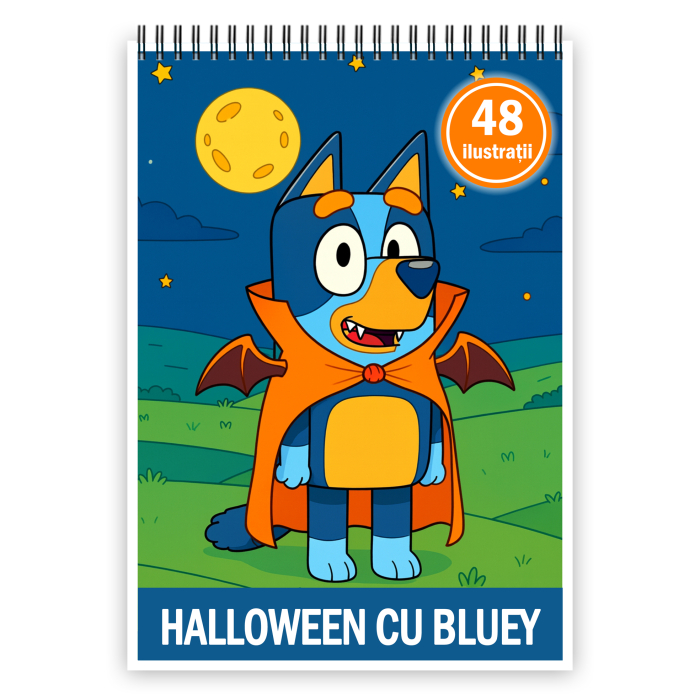 Carte de colorat pentru copii, 48 de ilustratii Halloween cu Bluey, 102 pagini [1]