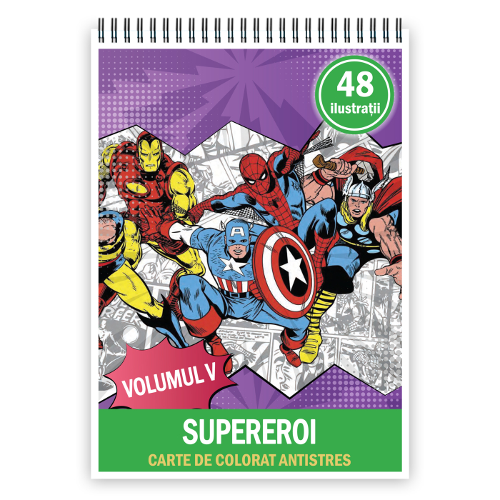 Carte de colorat pentru copii, 48 de ilustratii Supereroi - Volumul V, 102 pagini [1]