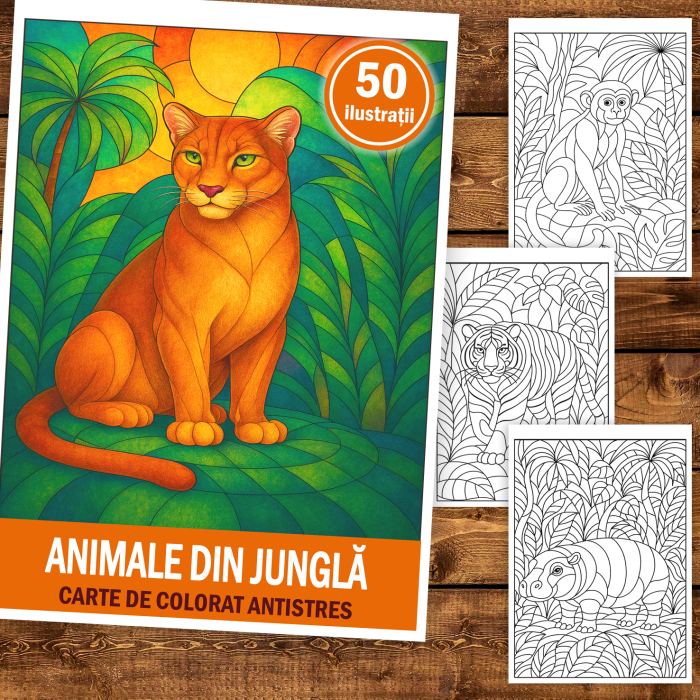 Carte de colorat pentru copii , 50 de ilustratii Animale din Jungla, 106 pagini [2]