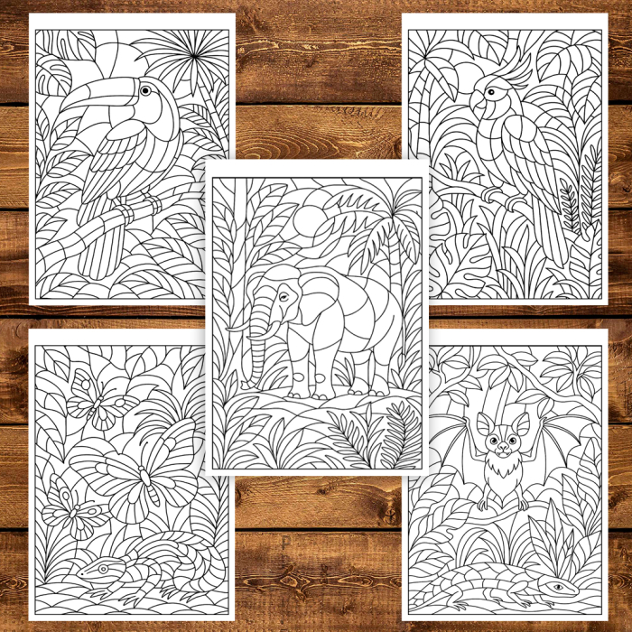 Carte de colorat pentru copii , 50 de ilustratii Animale din Jungla, 106 pagini [5]