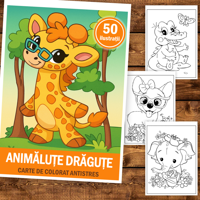 Carte de colorat pentru copii, 50 de ilustratii Animalute Dragute, 106 pagini [2]