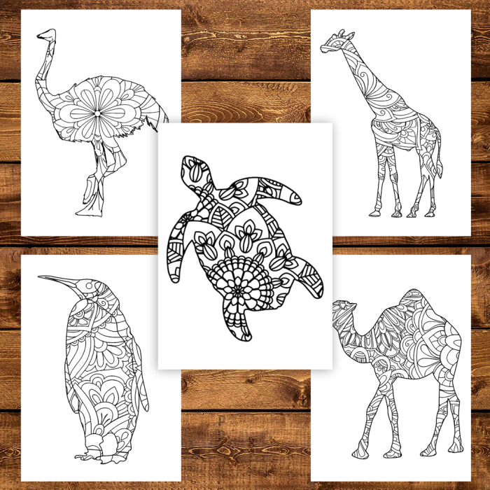 Carte de colorat pentru copii , 50 de ilustratii Animalute Mandala, 106 pagini [4]